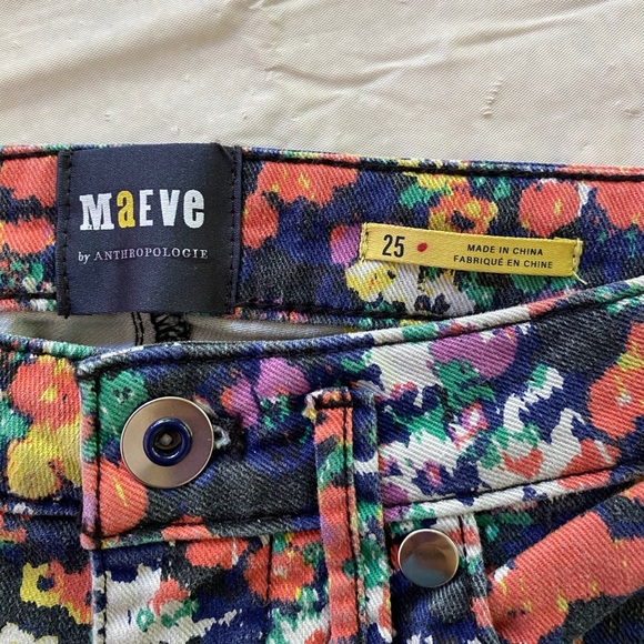 Anthropologie Maeve Gardenia Floral Ultra High Rise Slim Straight Jeans Size 25 - Picture 5 of 8